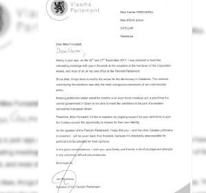 Carta del presidente del Parlamento de Flandes a Forcadell Carta del presidente del Parlamento de Flandes a Forcadell