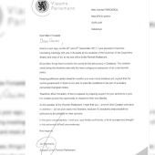 Carta del presidente del Parlamento de Flandes a Forcadell