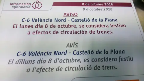 Reducción de horarios. CERCANÍAS