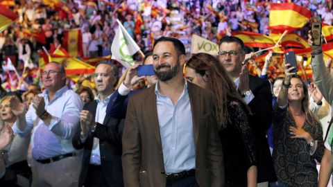 El presidente de Vox, Santiago Abascal, durante un acto pol&iacute;tico