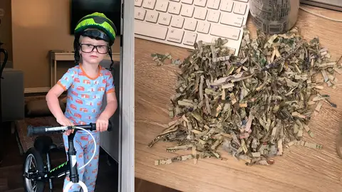 Un niño de dos años tritura 1.060 dólares que sus padres tenían ahorrados Un niño de dos años tritura 1.060 dólares que sus padres tenían ahorrados