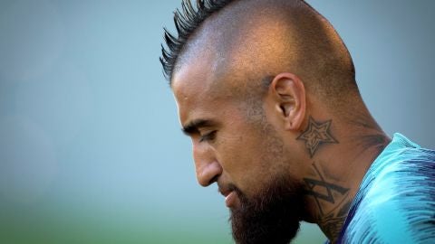 Arturo Vidal en un entrenamiento del Bar&ccedil;a