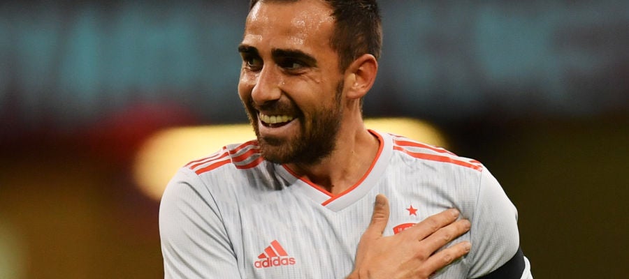 Paco Alcácer celebra uno de sus goles con la selección española de fútbol Paco Alcácer celebra uno de sus goles con la selección española de fútbol