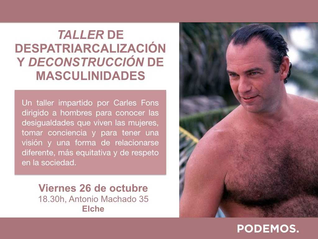 Podemos Elche retira el cartel con la foto de Bertín Osborne que anunciaba un taller sobre machismo pero cree que no ha ofendido al cantante Podemos Elche retira el cartel con la foto de Bertín Osborne que anunciaba un taller sobre machismo pero cree que no ha ofendido al cantante