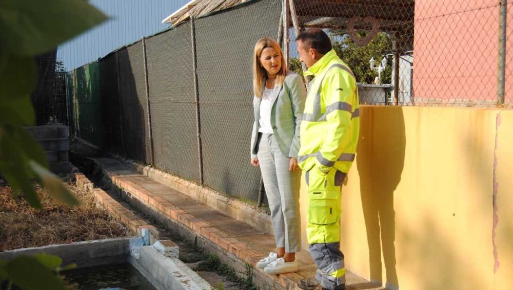 La regidora de Sanitat Silvia Gómez, ha visitat la empresa adjudicatària durant la intervenció en la zona residencial del Molí Nou.  