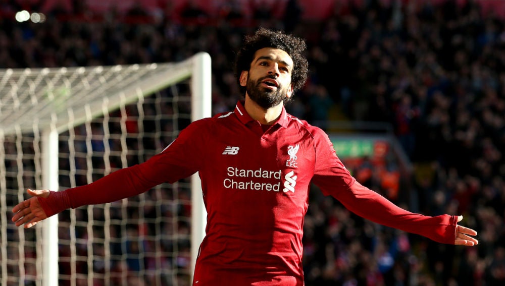 Salah celebra un gol con el Liverpool
