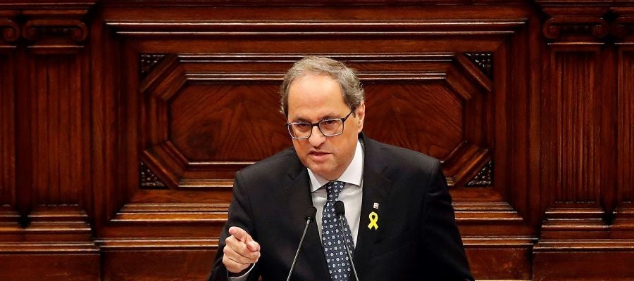 El presidente de la Generalitat, Quim Torra, durante su comparecencia a petición propia ante el pleno del Parlament El presidente de la Generalitat, Quim Torra, durante su comparecencia a petición propia ante el pleno del Parlament