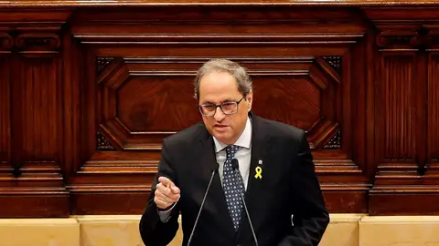 El presidente de la Generalitat, Quim Torra, durante su comparecencia a petición propia ante el pleno del Parlament El presidente de la Generalitat, Quim Torra, durante su comparecencia a petición propia ante el pleno del Parlament