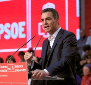 Pedro Sánchez, durante su intervención en un mitin multitudinario en el municipio madrileño de Fuenlabrada Pedro Sánchez, durante su intervención en un mitin multitudinario en el municipio madrileño de Fuenlabrada