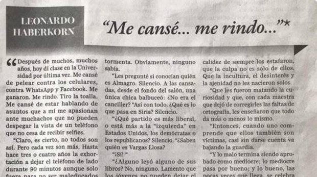 La triste carta de renuncia de un profesor universitario: "Me cansé de pelear contra los móviles y el WhatsApp" La triste carta de renuncia de un profesor universitario: "Me cansé de pelear contra los móviles y el WhatsApp"