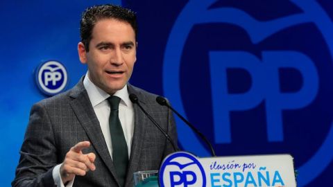 El secretario general del PP, Teodoro Garc&iacute;a Egea, en una rueda de prensa