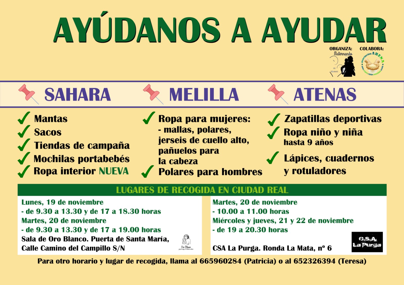 El colectivo maternando Ciudad Real en Indomeni, organiza una recogida solidaria de materiales El colectivo maternando Ciudad Real en Indomeni, organiza una recogida solidaria de materiales