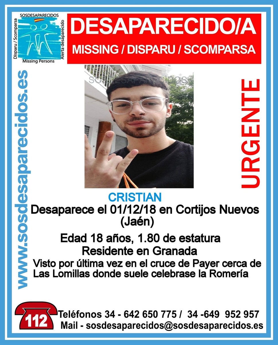 Buscan en Cortijos Nuevos a un joven de 18 años desaparecido el pasado viernes Buscan en Cortijos Nuevos a un joven de 18 años desaparecido el pasado viernes