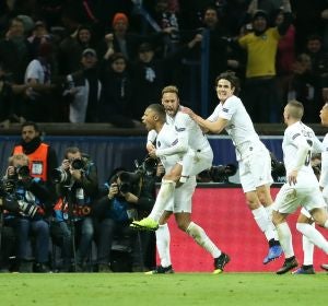Los jugadores del PSG celebran un gol de Mbappé Los jugadores del PSG celebran un gol de Mbappé