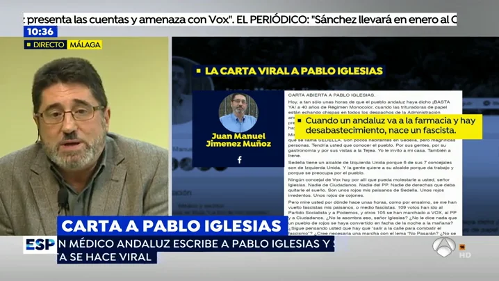 El médico andaluz que ha escrito una carta abierta a Pablo Iglesias. carta