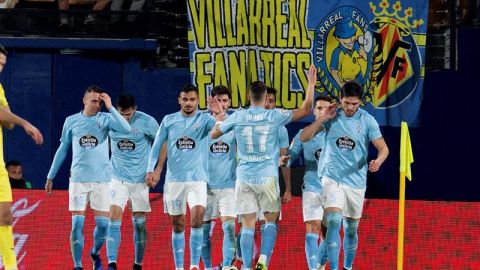 Los jugadores del Celta celebran un gol ante el Villarreal