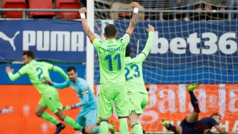 Los jugadores del Levante celebran el gol de Borja Mayoral ante el Eibar Los jugadores del Levante celebran el gol de Borja Mayoral ante el Eibar