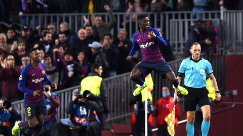 Dembel&eacute; celebra su gol contra el Tottenham