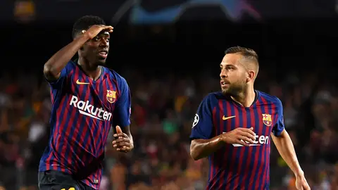 Dembelé celebra un gol junto a Jordi Alba Dembelé celebra un gol junto a Jordi Alba