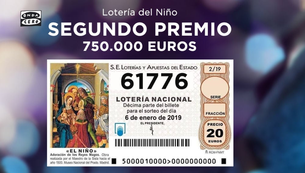 61776, segundo premio de la Lotería del Niño
