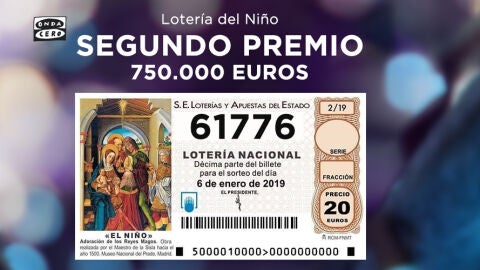61776, segundo premio de la Loter&iacute;a del Ni&ntilde;o