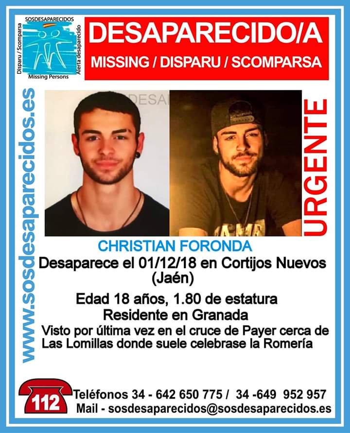 Encuentran el cadáver del joven de 18 años desaparecido hace un mes en Jaén Encuentran el cadáver del joven de 18 años desaparecido hace un mes en Jaén