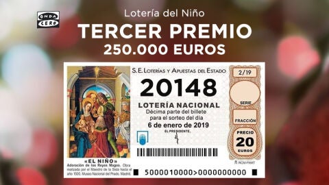 20148, tercer premio de la Loter&iacute;a del Ni&ntilde;o