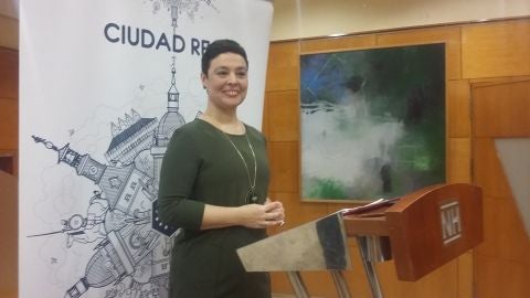Pilar Zamora durante su comparecencia ante los medios de comunicaci&oacute;n