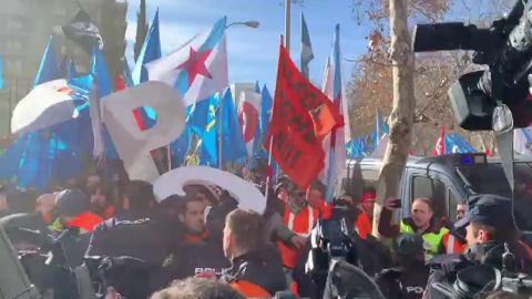 Un grupo de trabajadores de Alcoa intentan asaltar la sede del Ministerio de Industria