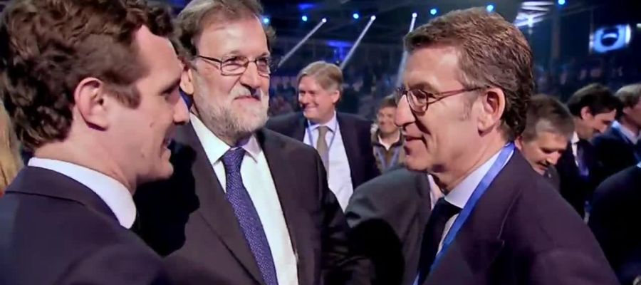 Pablo Casado, Mariano Rajoy y Alberto Núñez Feijóo en la convención del Partido Popular Pablo Casado, Mariano Rajoy y Alberto Núñez Feijóo en la convención del Partido Popular