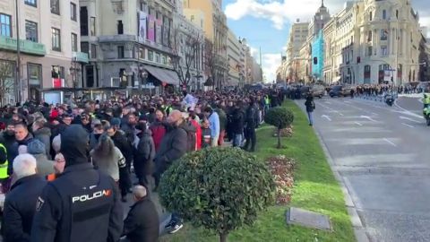 Taxistas en Madrid corta la Gran V&iacute;a