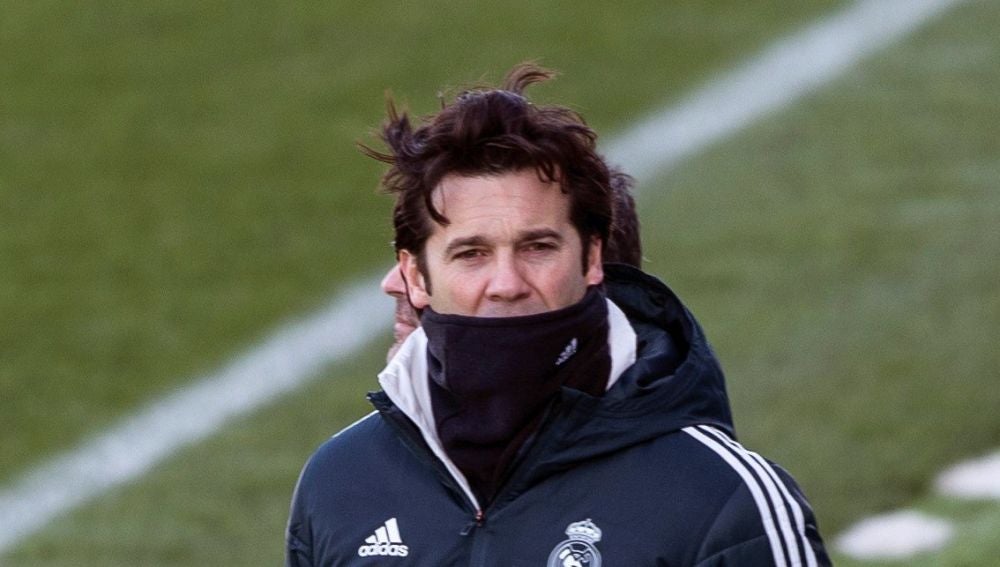 Solari, durante el último entrenamiento del Real Madrid
