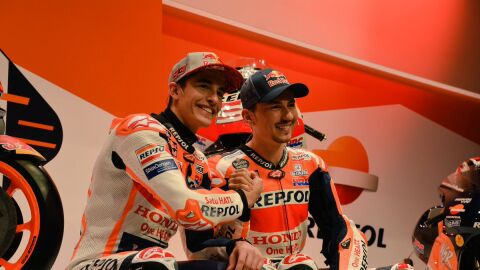 Marc M&aacute;rquez y Jorge Lorenzo, en la presentaci&oacute;n del equipo Honda