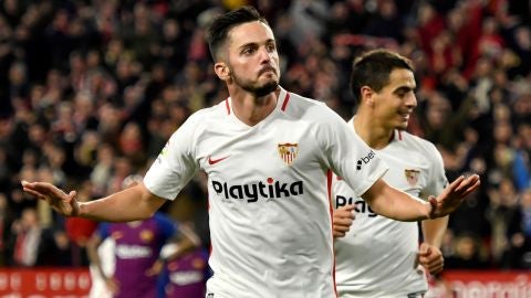 Sarabia festeja su gol ante el Barcelona