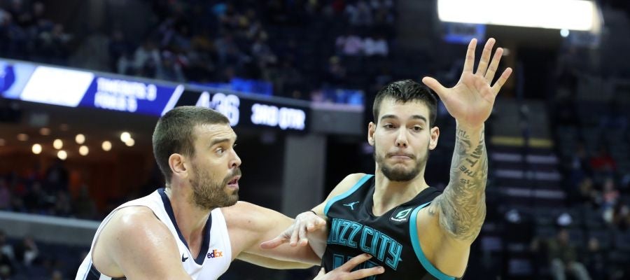 Marc Gasol y Willy Hernangómez, durante el Grizzlies-Hornets Marc Gasol y Willy Hernangómez, durante el Grizzlies-Hornets