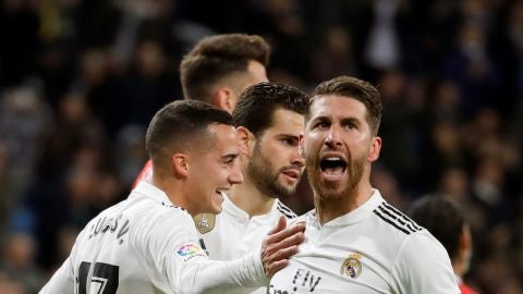 Sergio Ramos celebra su gol ante el Girona