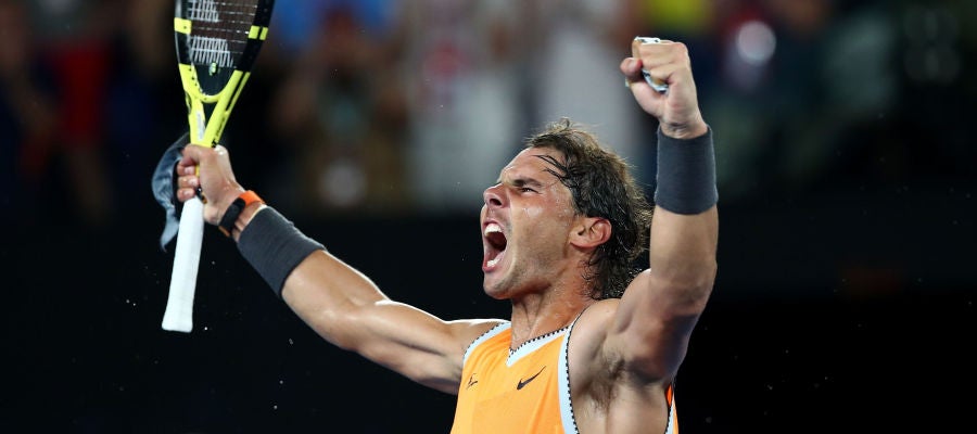 Rafa Nadal celebra su triunfo ante Stefanos Tsitsipas Rafa Nadal celebra su triunfo ante Stefanos Tsitsipas