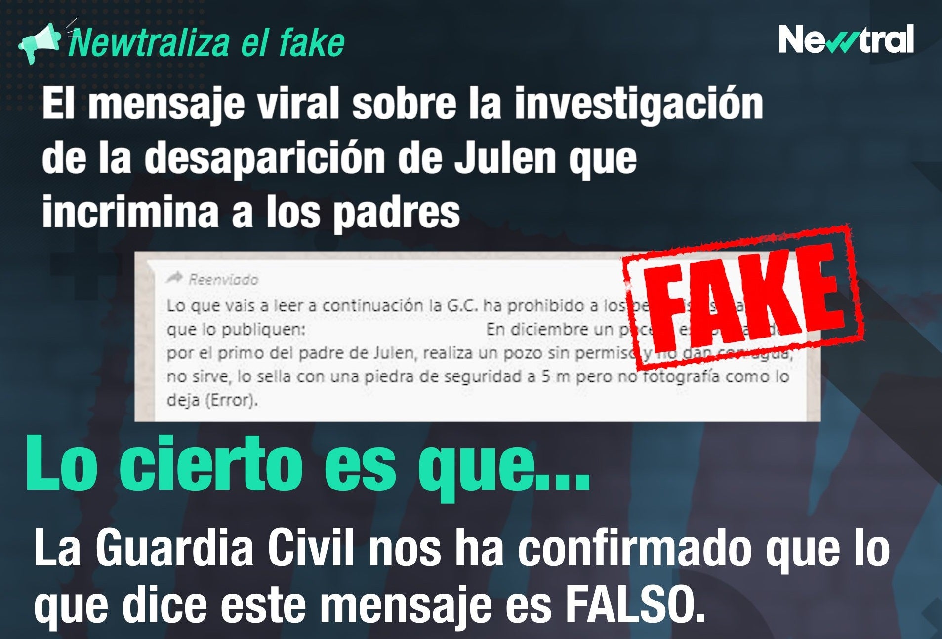 La Guardia Civil desmiente un bulo que circula por Whatsapp que incrimina a los padres de Julen La Guardia Civil desmiente un bulo que circula por Whatsapp que incrimina a los padres de Julen