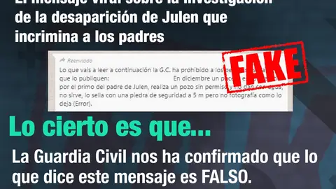 Imagen del bulo que circula por WhatsApp sobre la desaparición de Julen. Imagen del bulo que circula por WhatsApp sobre la desaparición de Julen.