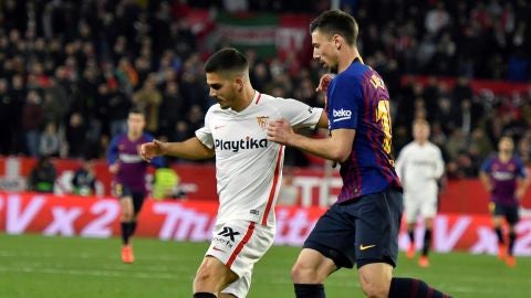 Andr&eacute; Silva y Lenglet, durante el Sevilla-Bar&ccedil;a de la Copa del Rey