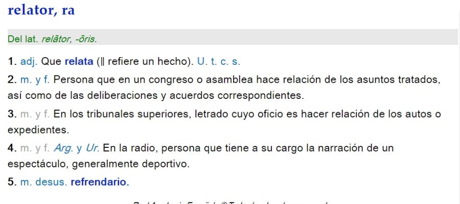 Definición de la RAE de relator Definición de la RAE de relator
