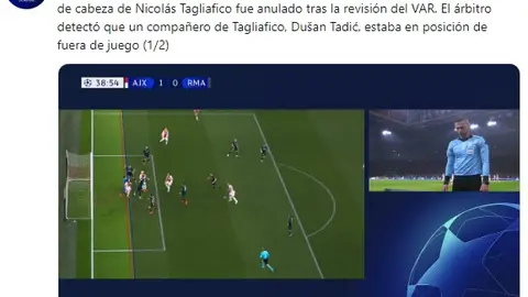 La UEFA explica el por qué se anuló el primer gol del Ajax frente al Real Madrid La UEFA explica el por qué se anuló el primer gol del Ajax frente al Real Madrid