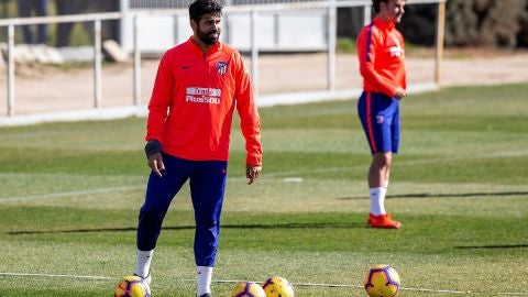 Diego Costa en un entrenamiento con el Atl&eacute;tico de Madrid