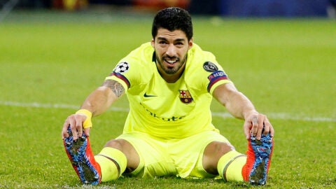 Luis Su&aacute;rez, en su partido contra el Olympique de Lyon 