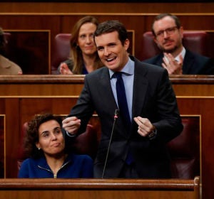 Pablo Casado durante su intervención en la sesión de control al Gobierno Pablo Casado durante su intervención en la sesión de control al Gobierno