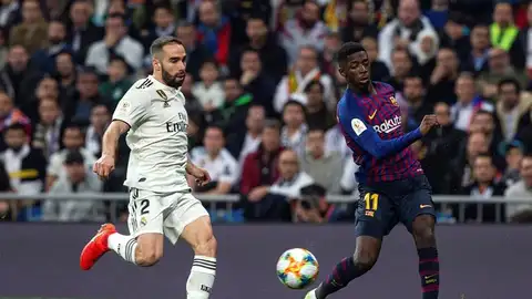 Ousmané Dembelé, en una acción con Carvajal. Ousmané Dembelé, en una acción con Carvajal.