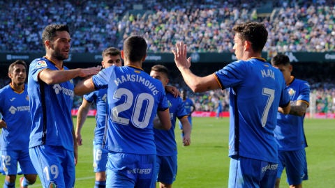 El Getafe celebra un gol