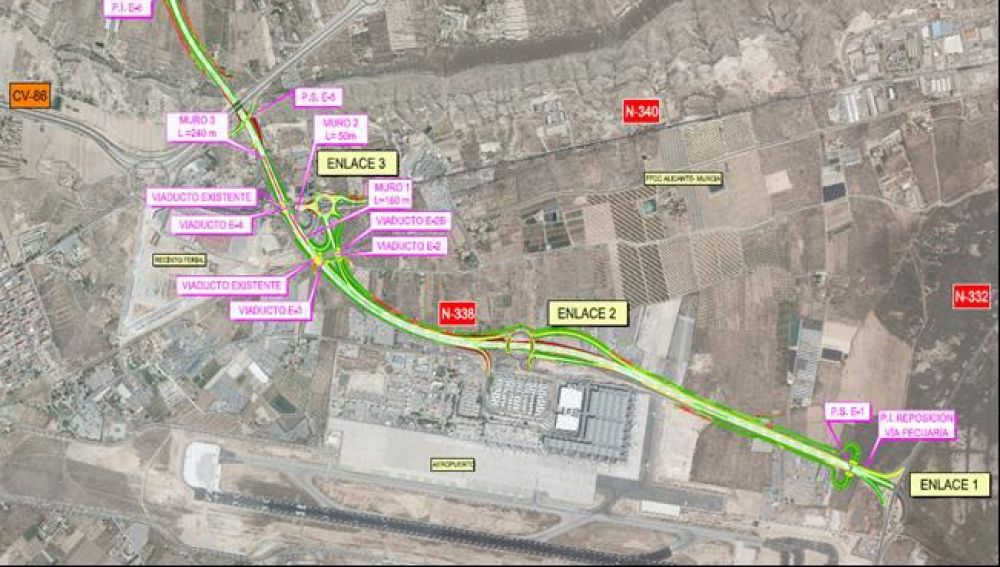 Plano de la zona en la que se amplían los accesos al aeropuerto de El Altet
