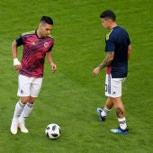 James y Falcao, durante un entrenamiento con Colombia
