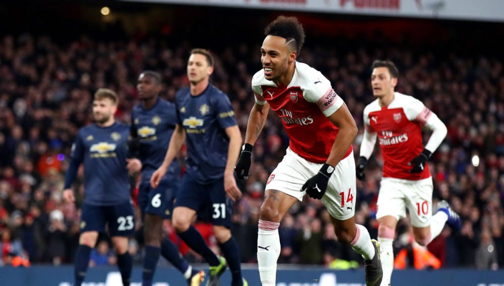 Aubameyang celebra un gol con el Arsenal
